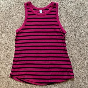 form fitting dark pink and blue striped tank top
